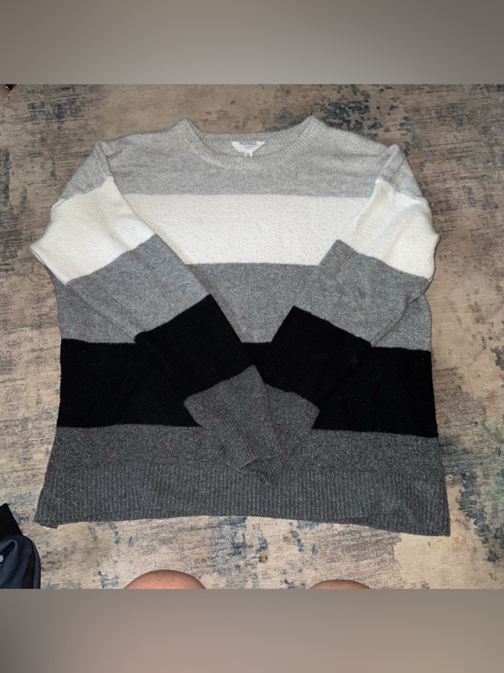 Time and Tru Striped Crewneck Sweater - Gray, White & Black